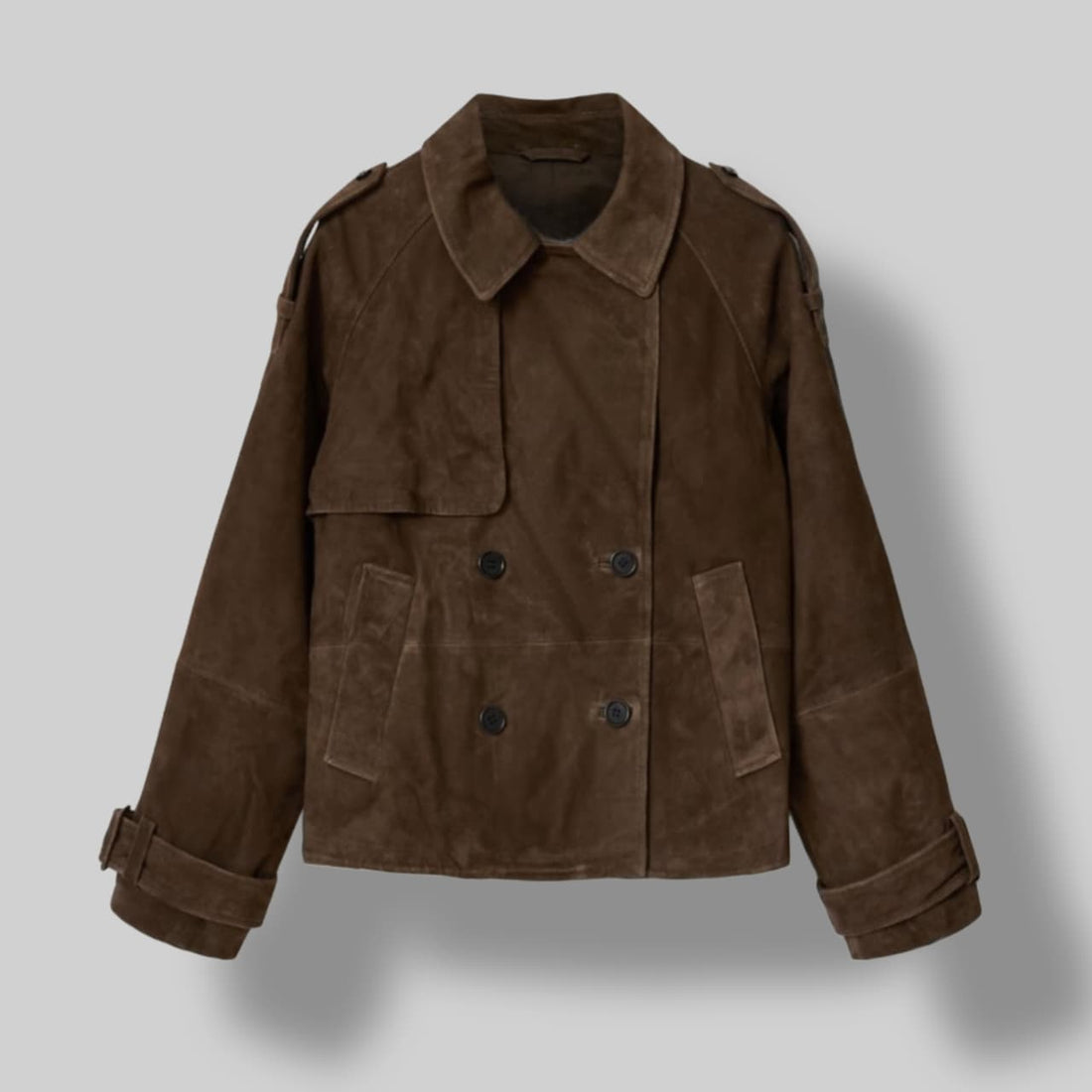 Women's Brown Suede Double-Breasted Jacket styled for fashion – Scorpion Hide Co