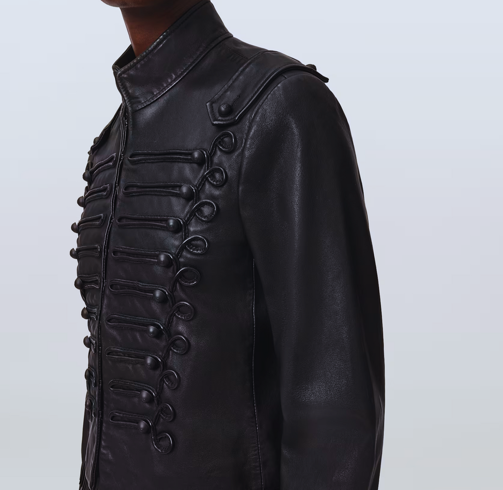 Women’s Black Leather Military Jacket – Cropped Designer Style