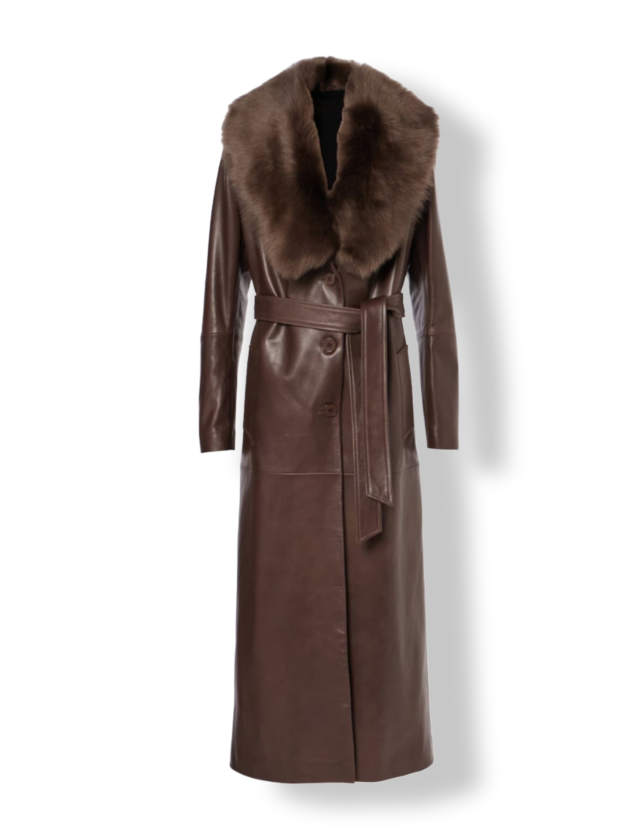 womens Brown Leather Trench Coat with Fur Collar – Scorpion Hide Co