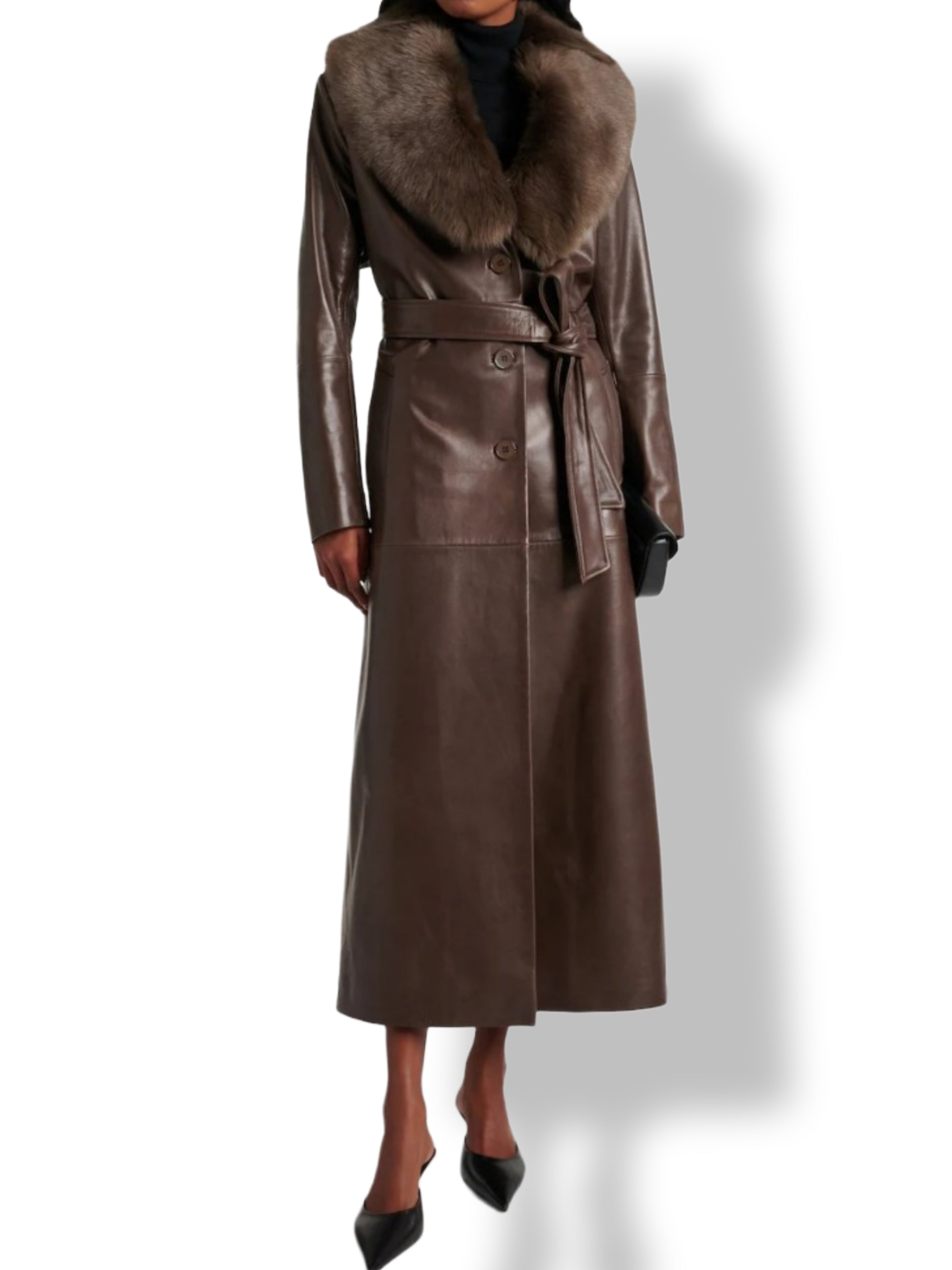 Brown Leather Trench Coat