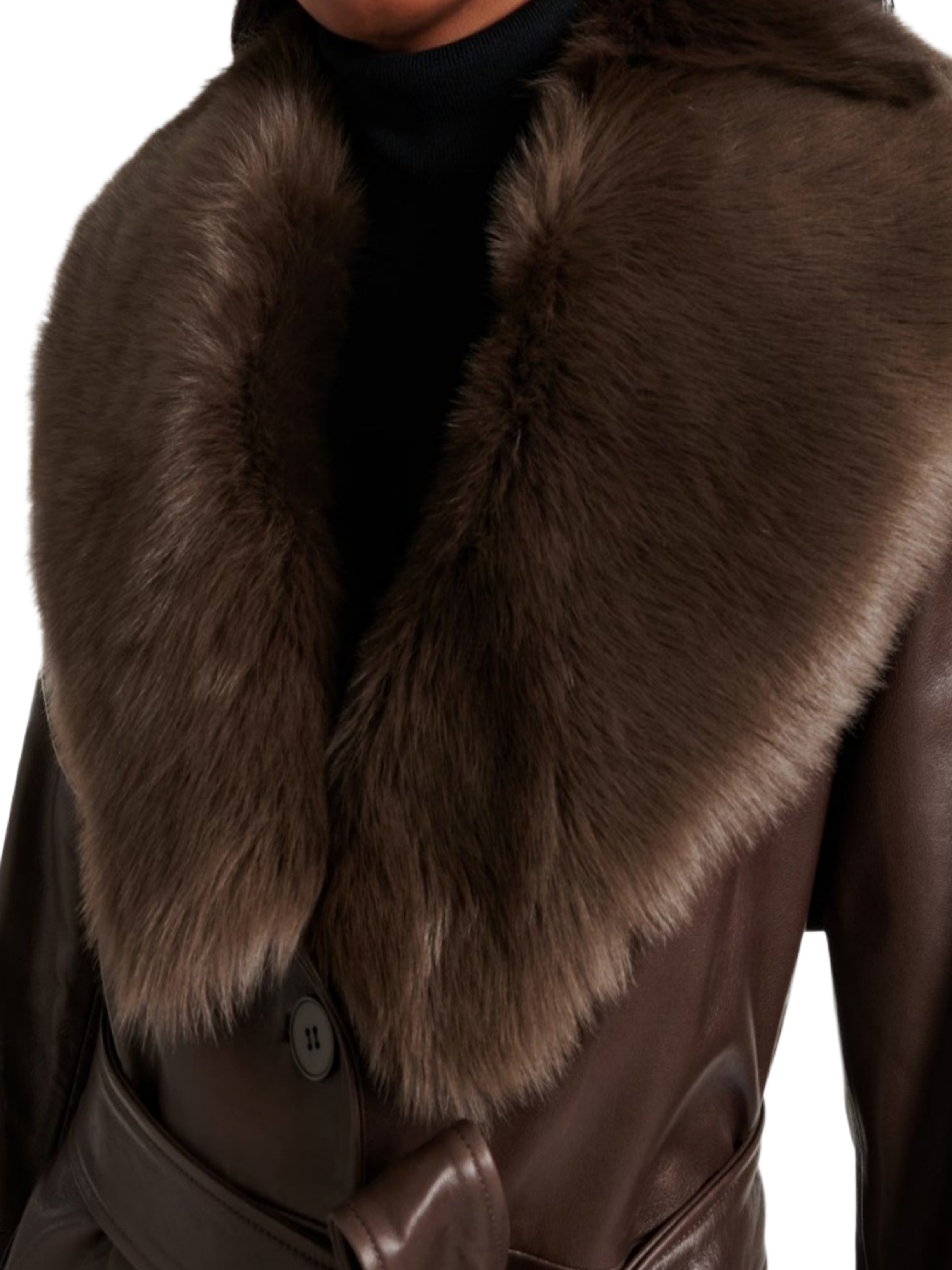 womens Brown Leather Trench Coat with Fur Collar – Scorpion Hide Co