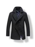 Men's black wool peacoat – double breasted winter coat front view
