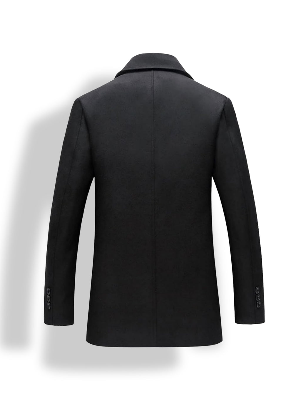 Men's classic black wool peacoat – warm double breasted coat back view
