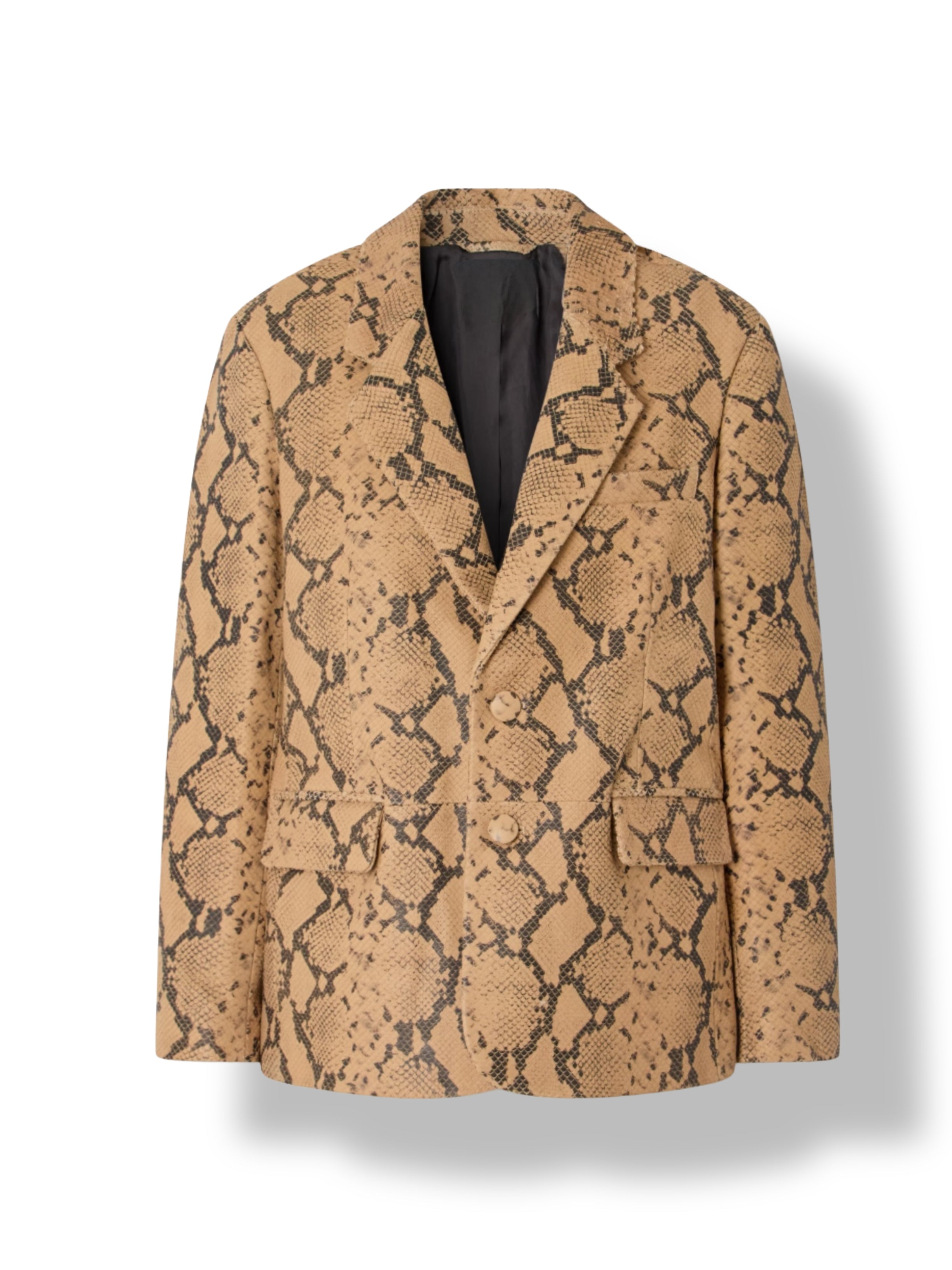 Snakeskin print leather blazer – tailored fit side view women's statement jacket
