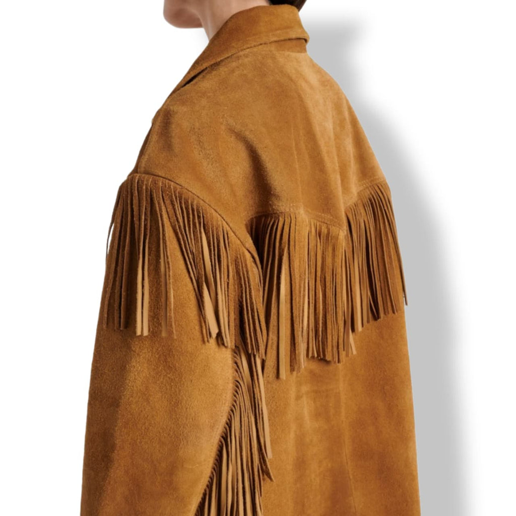 Women's Tan Suede Fringe Jacket – Western Boho Leather Coat