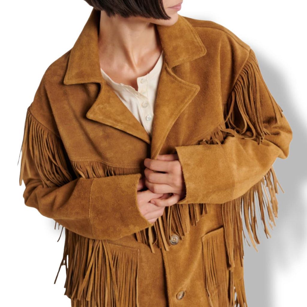 Women's Tan Suede Fringe Jacket – Western Boho Leather Coat