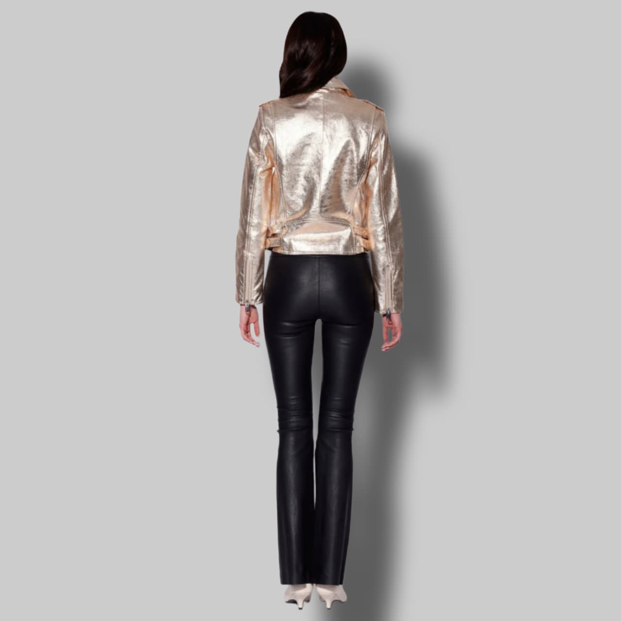 Women's Gold Metallic Leather Biker Jacket – Moto Style