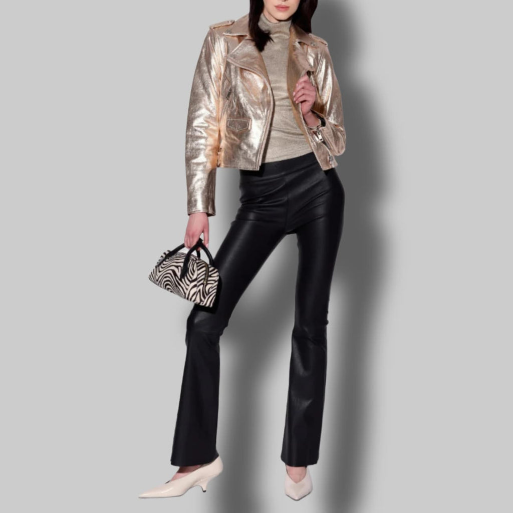 Women's Gold Metallic Leather Biker Jacket – Moto Style