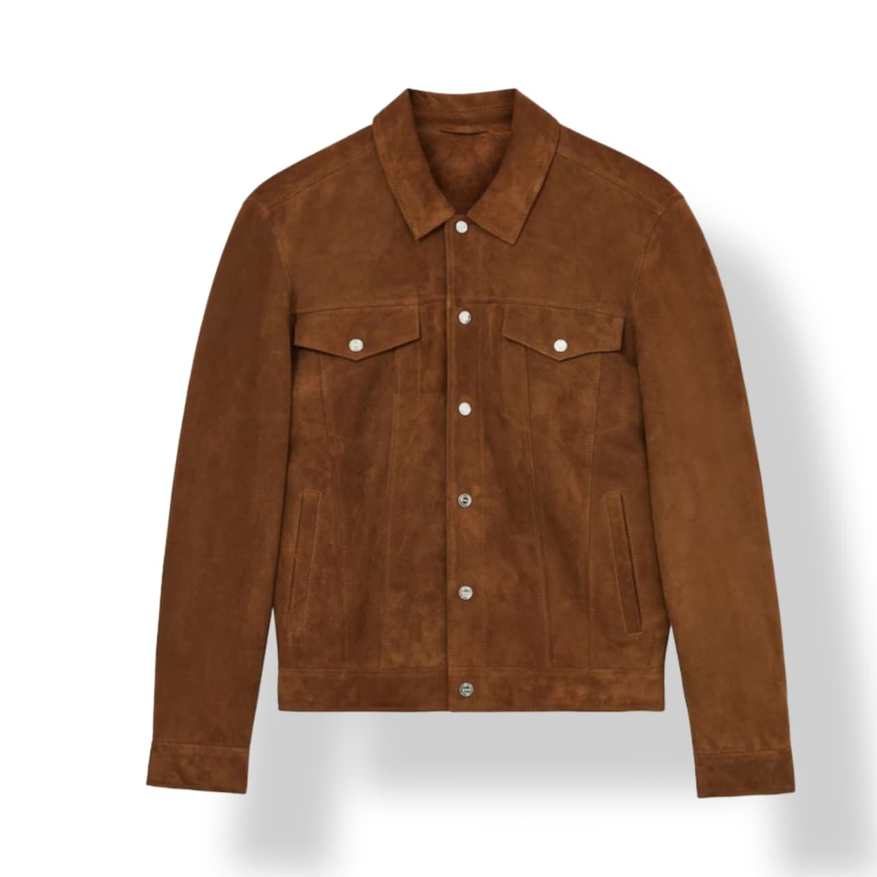 Men's Brown Suede Leather Trucker Jacket – Classic Button Front