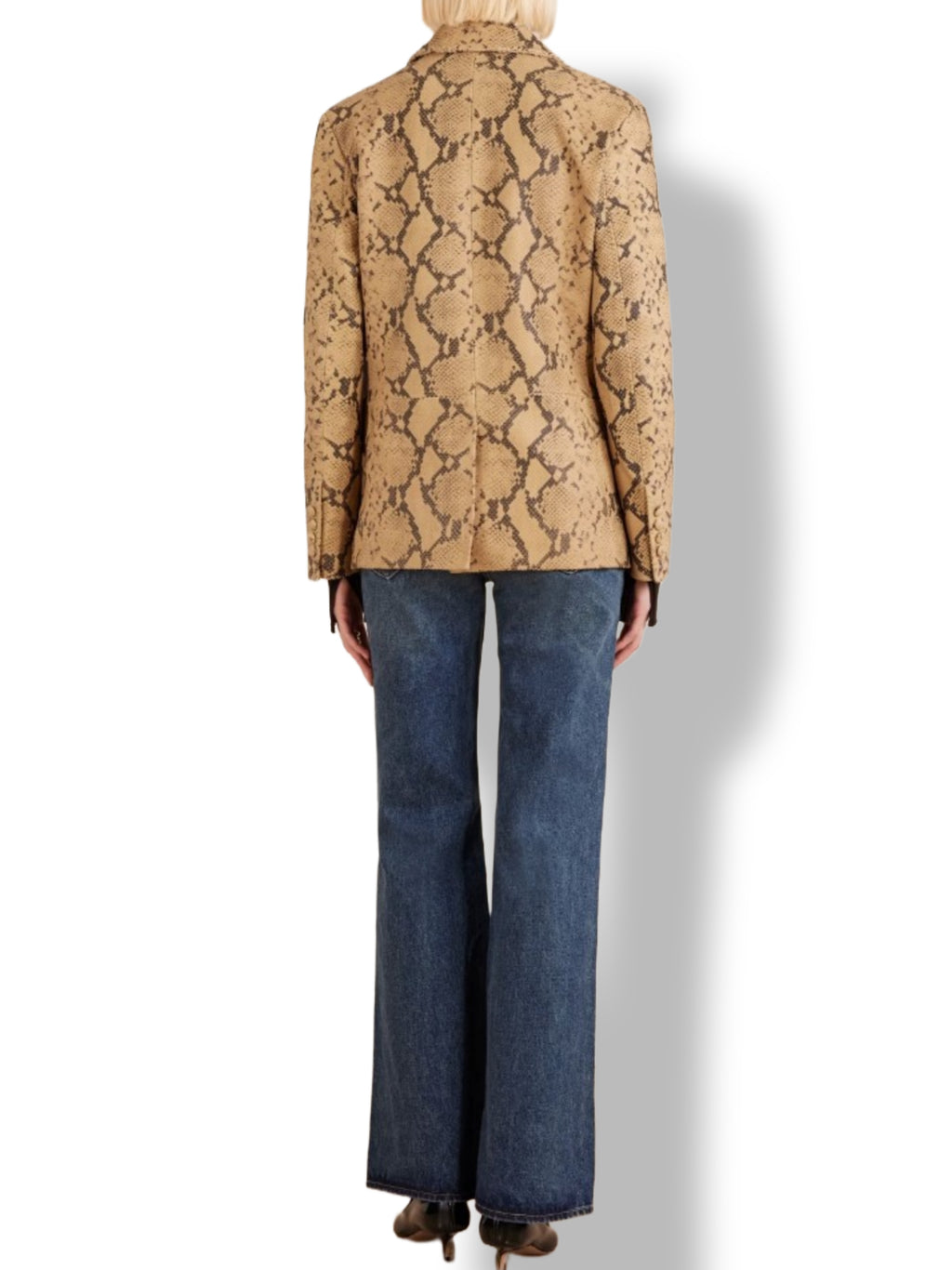 Women's animal print blazer jacket – bold snakeskin pattern back view
