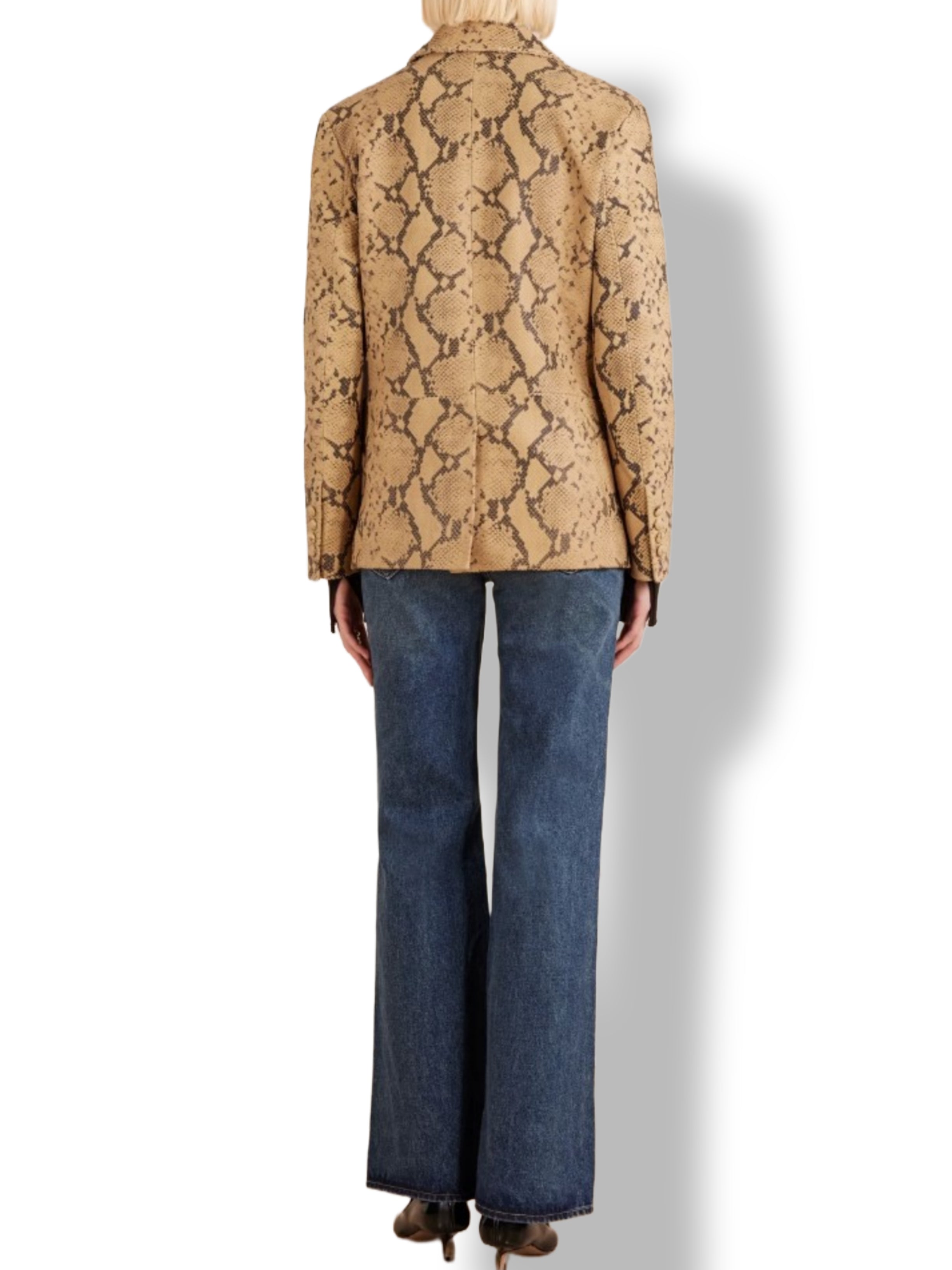 Women's animal print blazer jacket – bold snakeskin pattern back view
