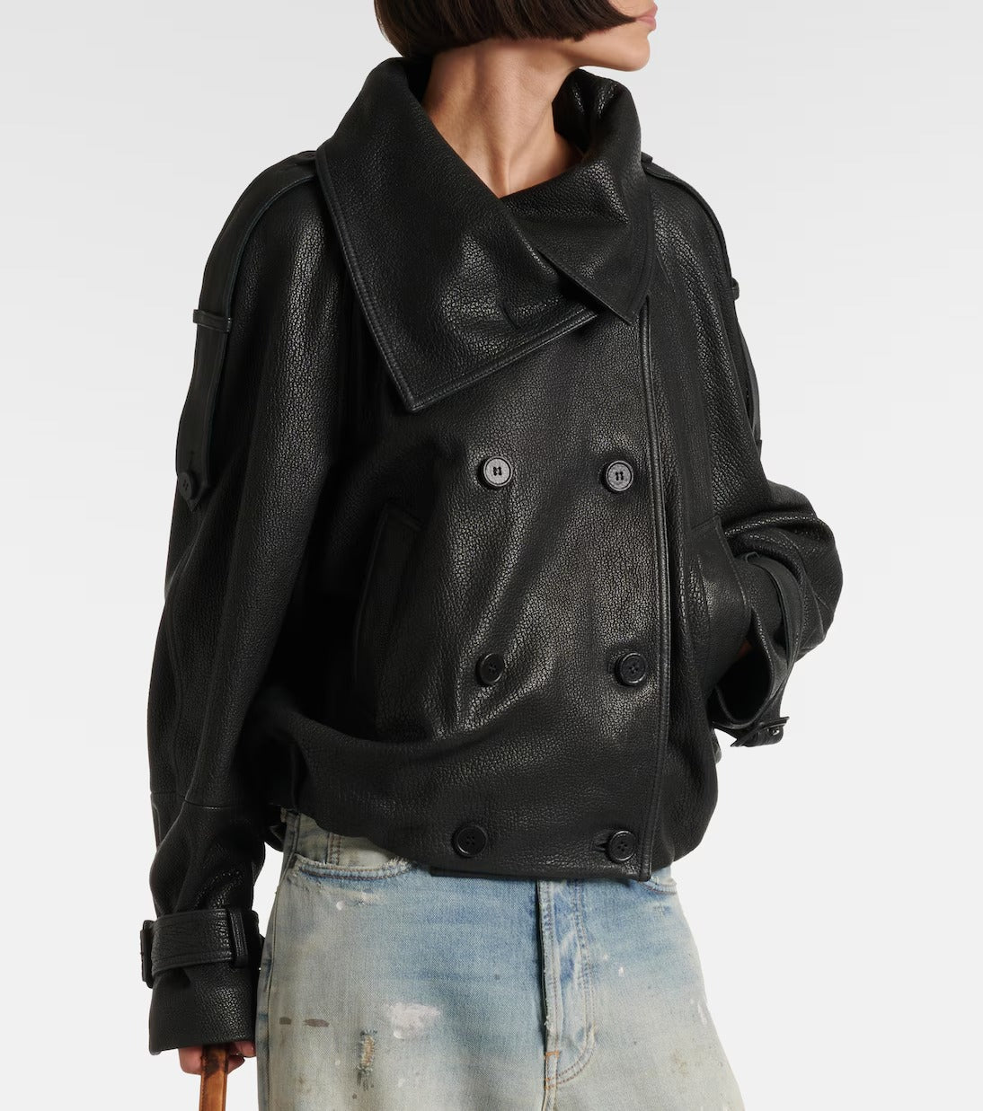 Women's black leather double breasted coat – timeless luxury outerwear Scorpion Hide Co
