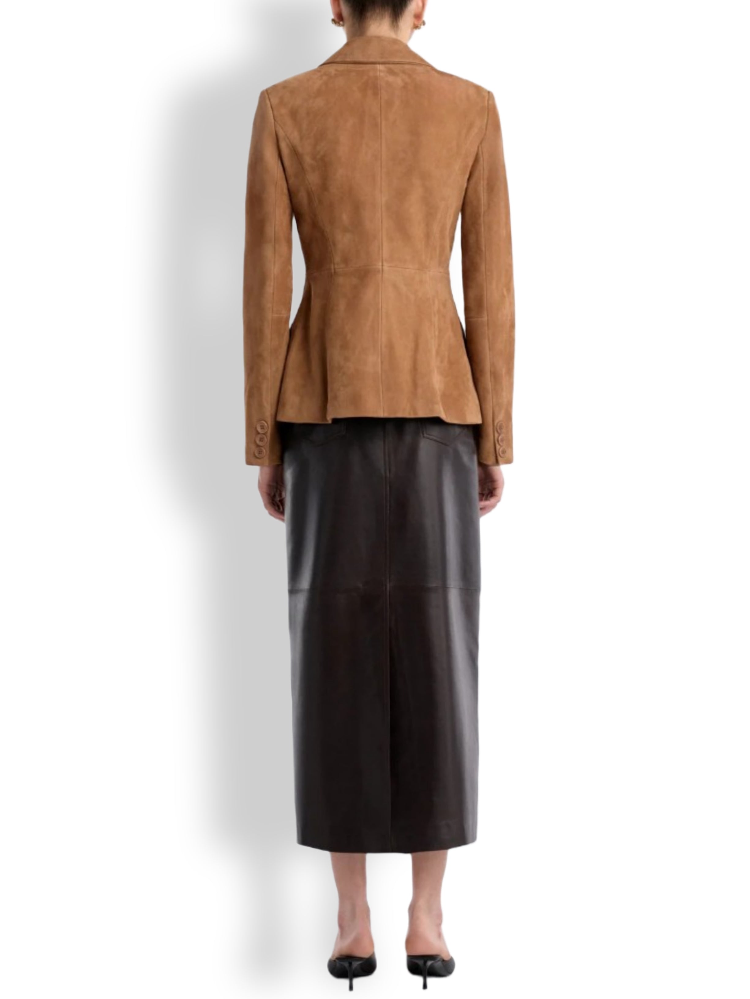 Women's brown suede blazer – soft premium suede back view outerwear
