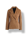 Women's brown suede leather blazer – premium tailored fit front view
